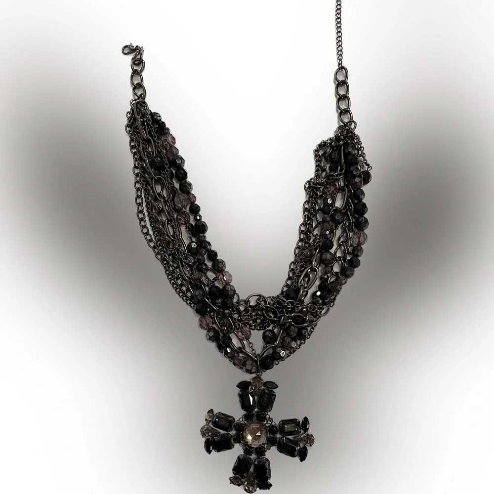 Stunning, dark blue black and purple, multi strand cross neck… - Picture 8 of 17